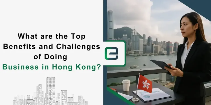 Doing Business in Hong Kong Businesswoman with Hong Kong skyline.